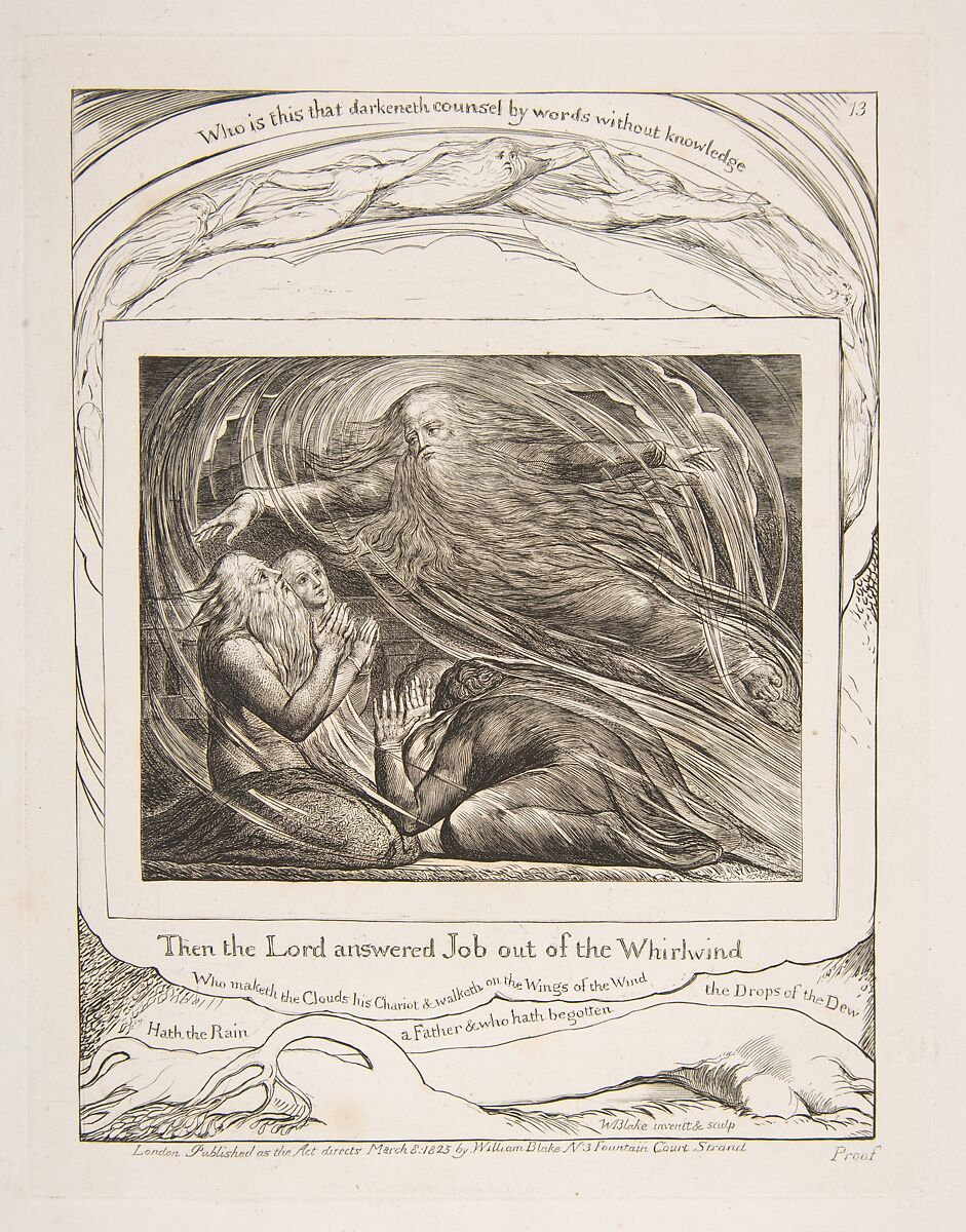 The Lord Answering Job out of the Whirlwind, William Blake (British, London 1757–1827 London), Engraving 