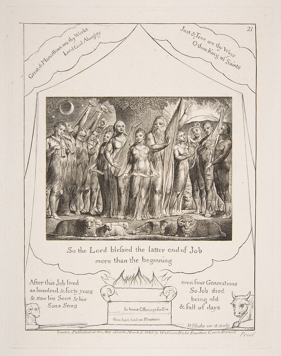 Job and his Wife restored to Prosperity, William Blake (British, London 1757–1827 London), Engraving 