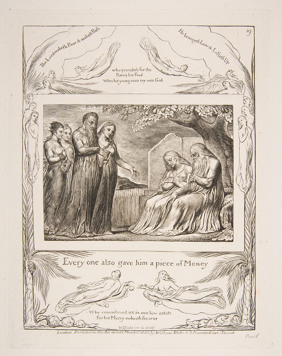 Job accepting Charity, William Blake (British, London 1757–1827 London), Engraving 