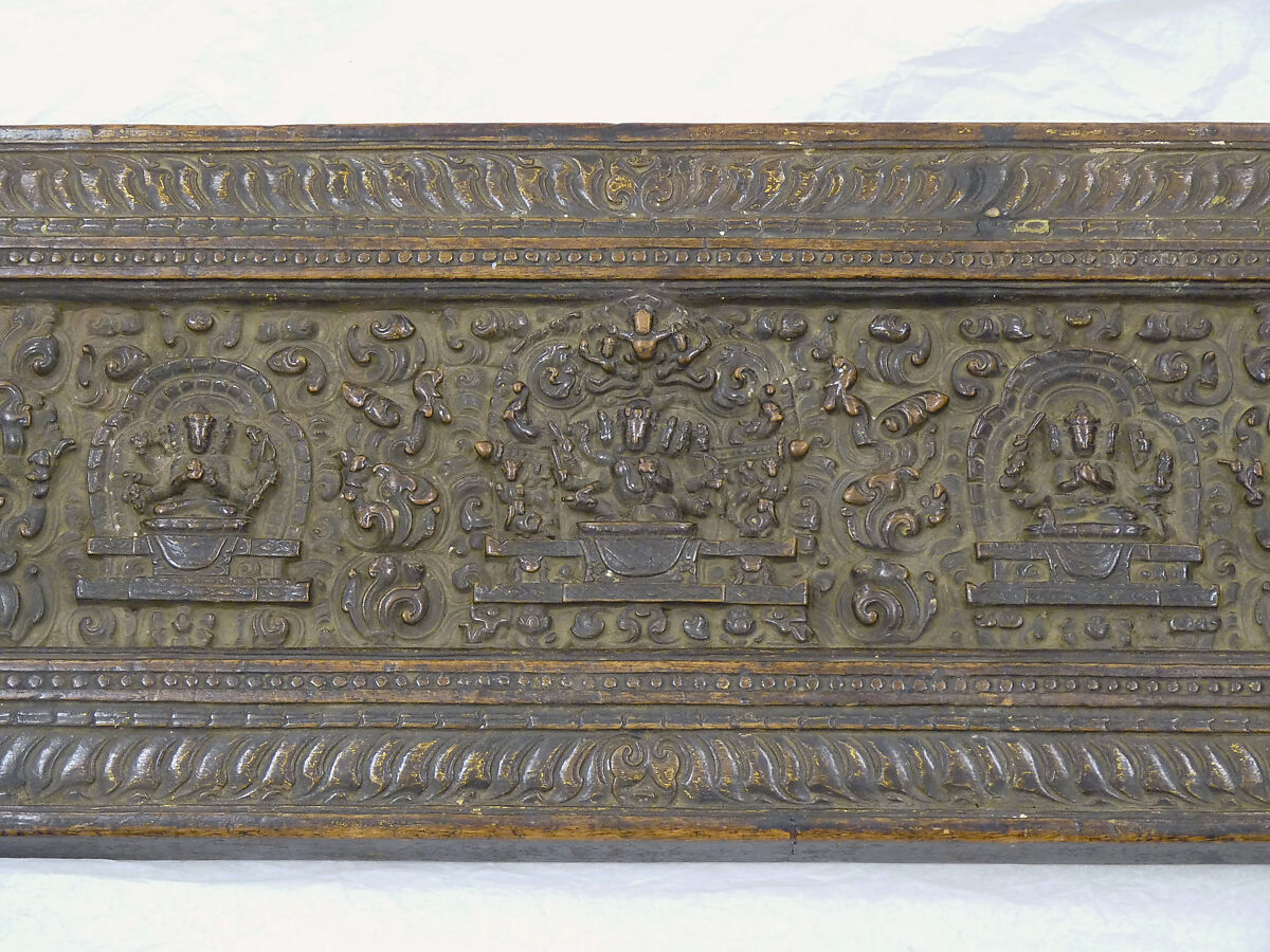 The Buddha Shakyamuni, Five Past Buddhas, and Maitreya, Wood with red pigment, gold, and ink , Tibet