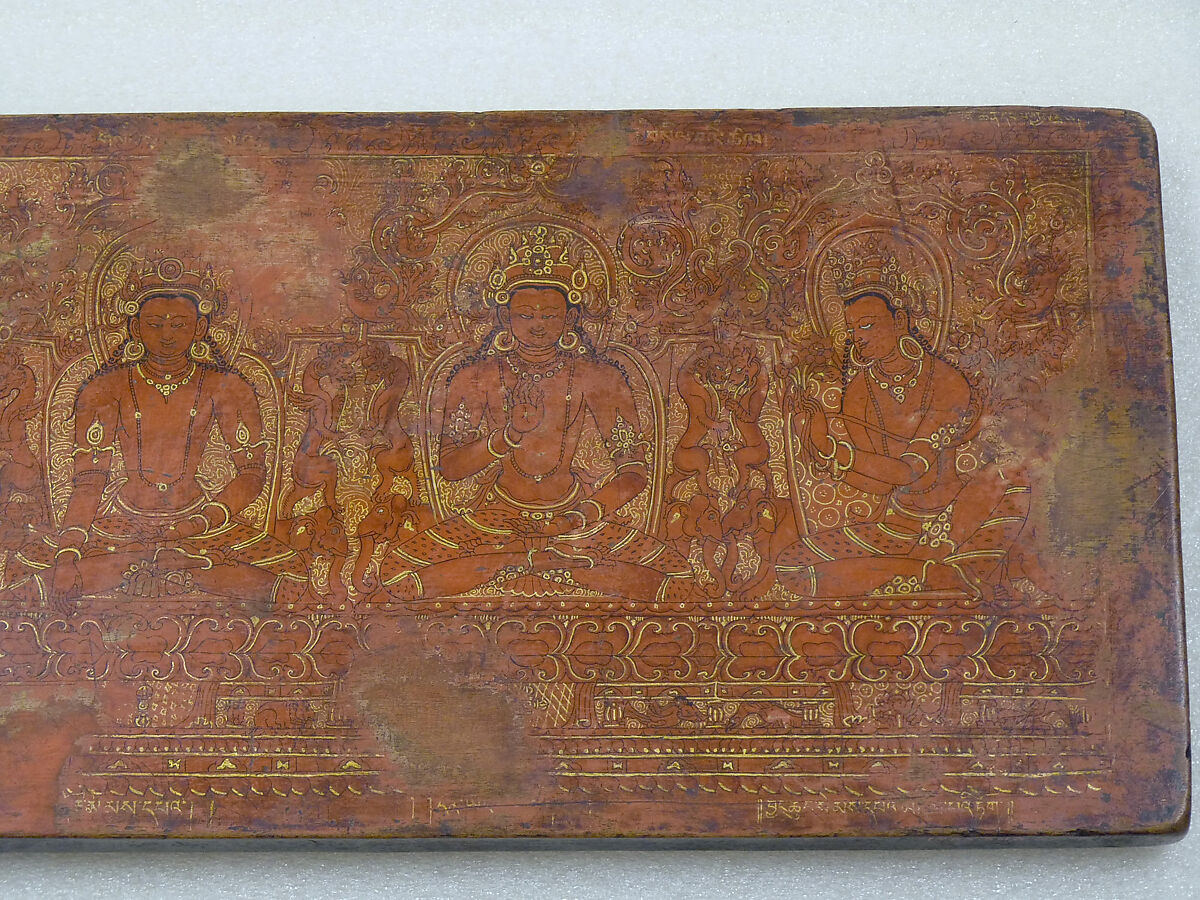 The Buddha Shakyamuni, Five Past Buddhas, and Maitreya, Wood with red pigment, gold, and ink , Tibet