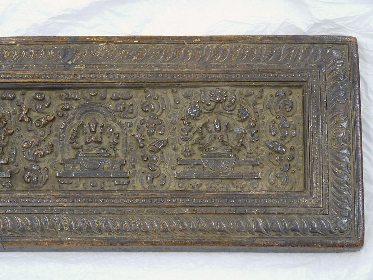 The Buddha Shakyamuni, Five Past Buddhas, and Maitreya, Wood with red pigment, gold, and ink , Tibet