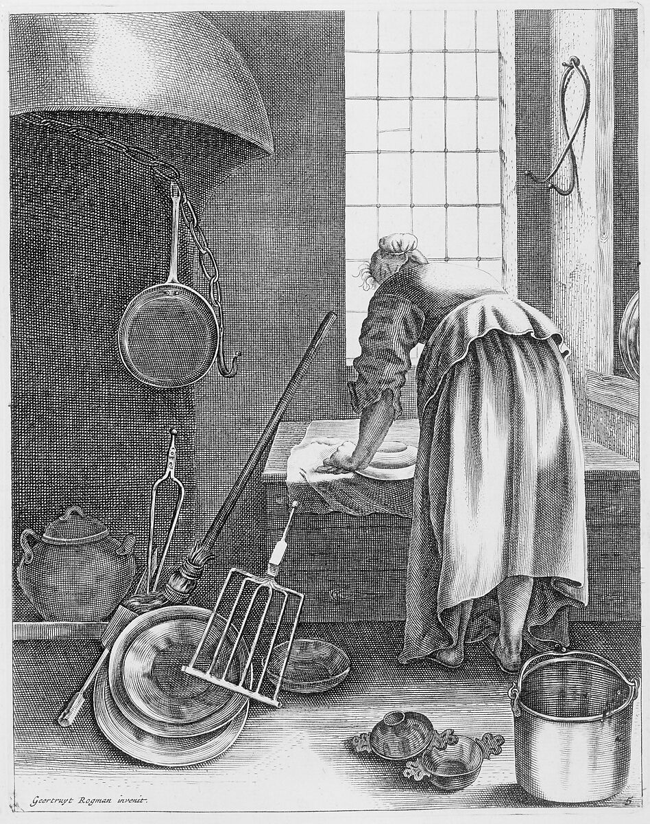A Woman Doing Housework, Plate 5 from "Five Feminine Occupations", Geertruydt Roghman (Dutch, Amsterdam 1625–1651/57 Amsterdam (?)), Engraving 
