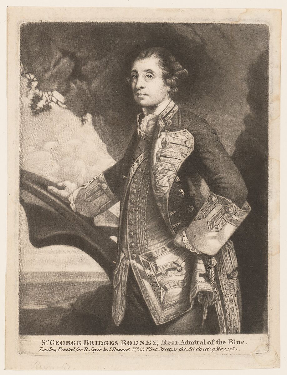 Sr. George Bridges Rodney, Rear Admiral of the Blue, Anonymous, British, late 18th century, Mezzotint 