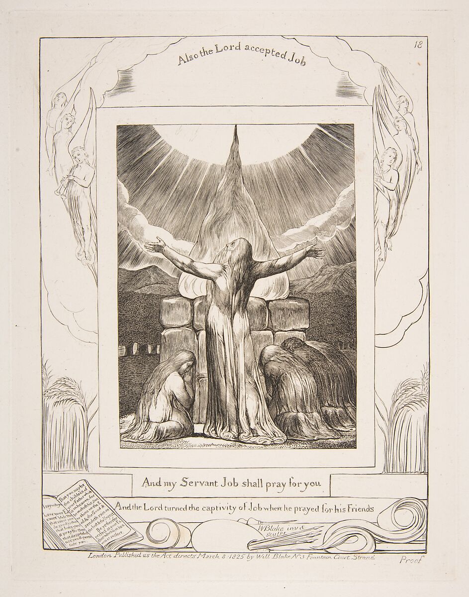 Job's Sacrifice, William Blake (British, London 1757–1827 London), Engraving 