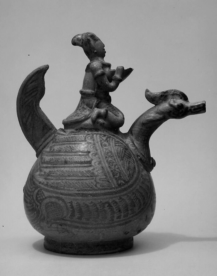 Vessel with Swan and Male Rider, Earthenware, Thailand (SukhoThailand) 