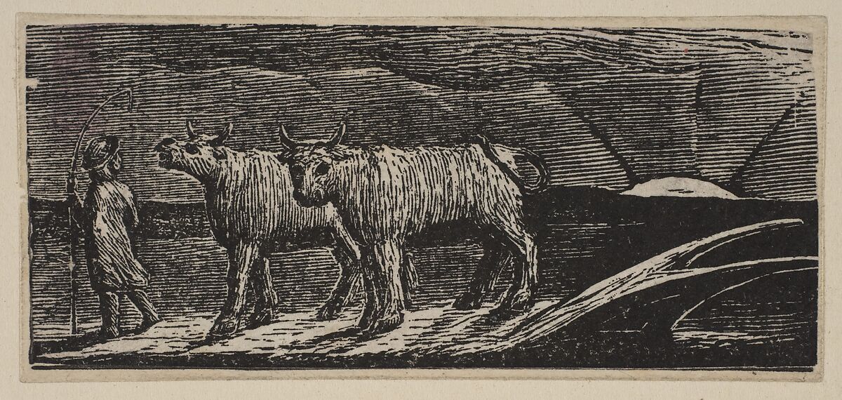 Unyok'd Heifers, Loitering Homeward (Return of the Shepherd), from Thornton's "Pastorals of Virgil", William Blake (British, London 1757–1827 London), Wood engraving 