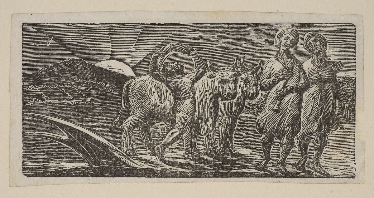 Boy Returning Joyfully, with Plough and Oxen, from Thornton's "Pastorals of Virgil", William Blake (British, London 1757–1827 London), Wood engraving 