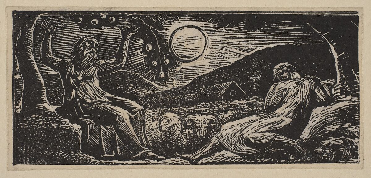 Thenot Under a Fruit Tree, from Thornton's "Pastorals of Virgil", William Blake (British, London 1757–1827 London), Wood engraving; second state 
