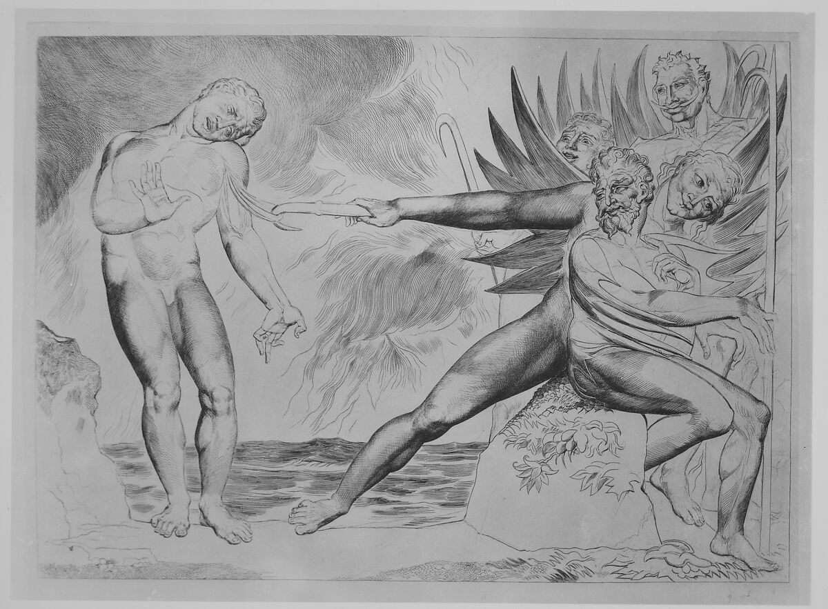 The Circle of Corrupt Officials: The Devils Tormenting Ciampolo, William Blake (British, London 1757–1827 London), Engraving