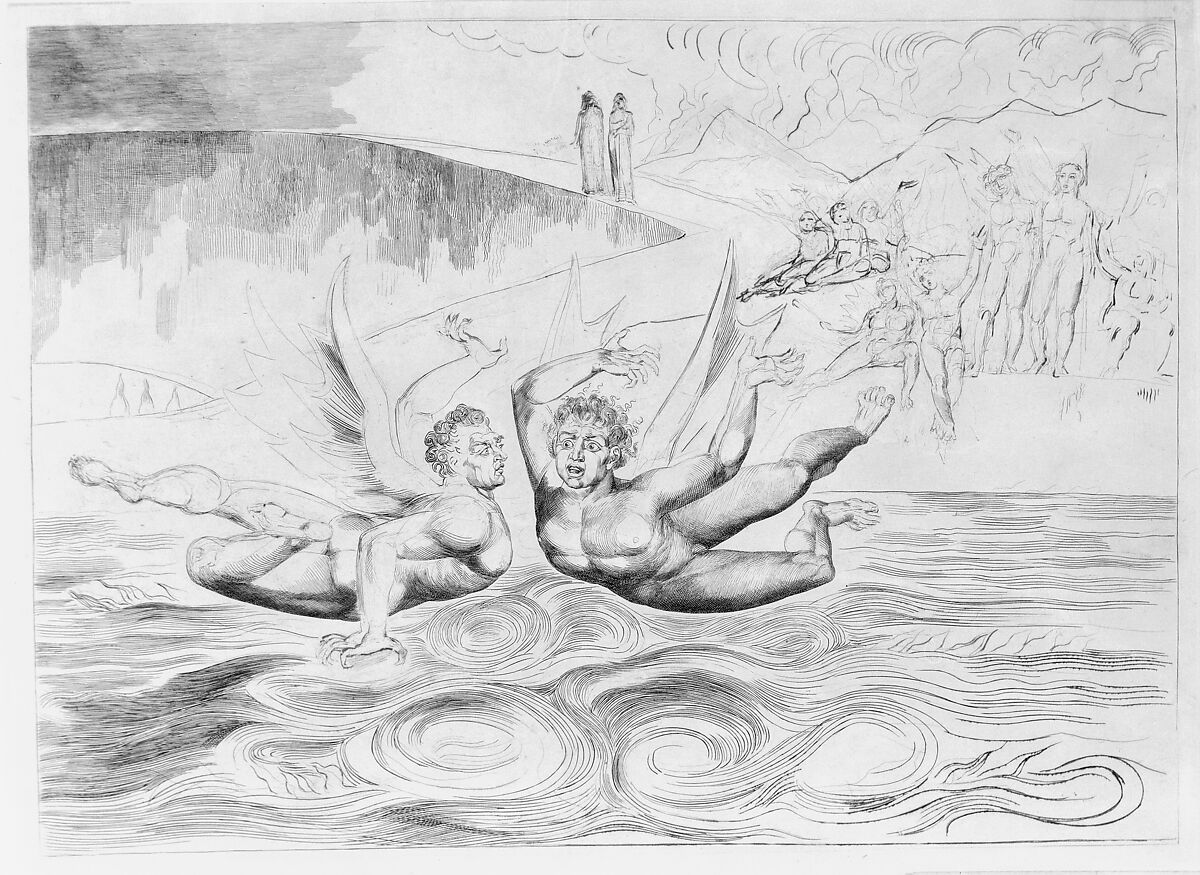 The Circle of Corrupt Officials: The Devils Mauling Each Other, William Blake (British, London 1757–1827 London), Engraving