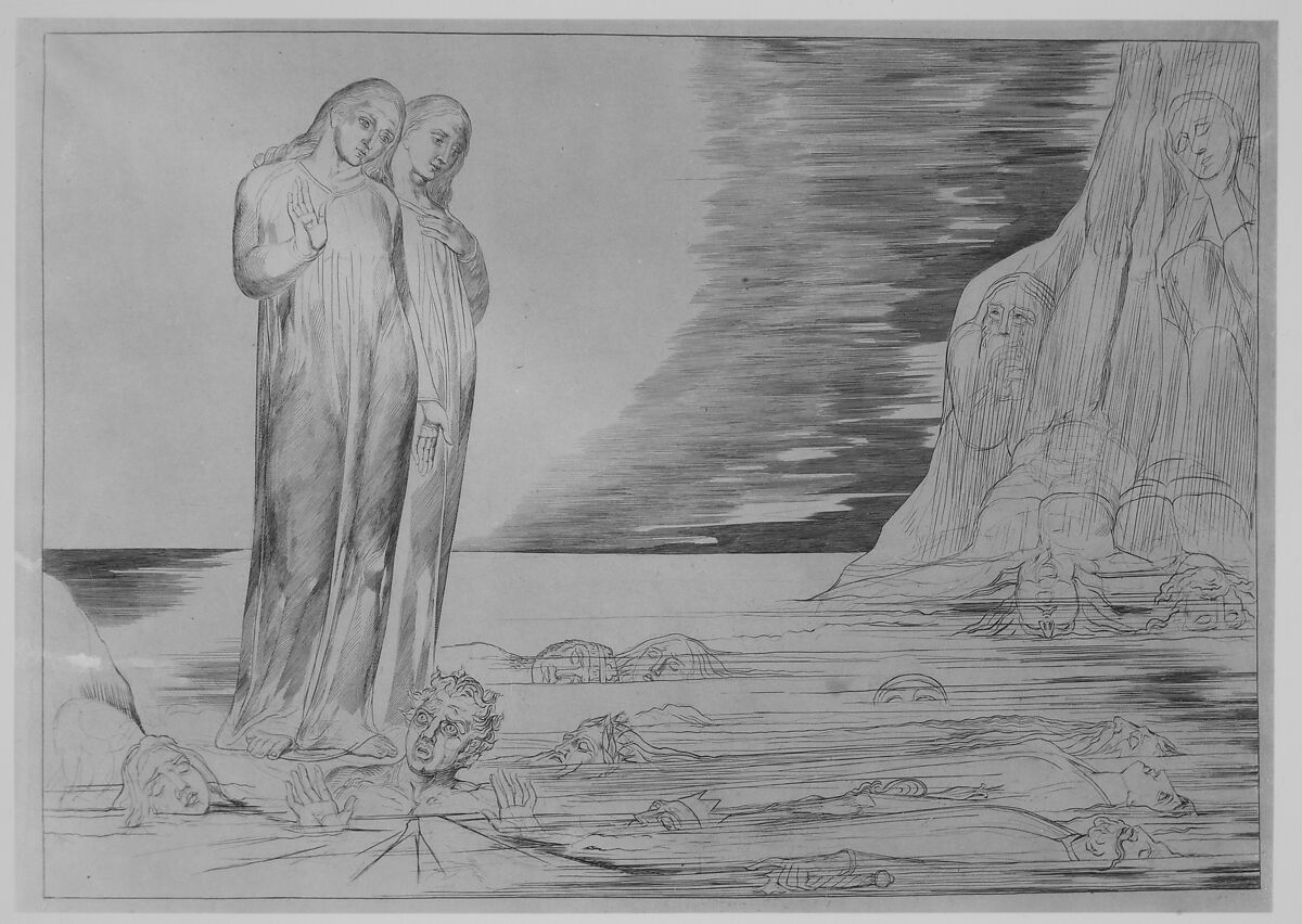 The Circle of Traitors: Dante's Foot Striking Bocca degli Abbate, William Blake (British, London 1757–1827 London), Engraving