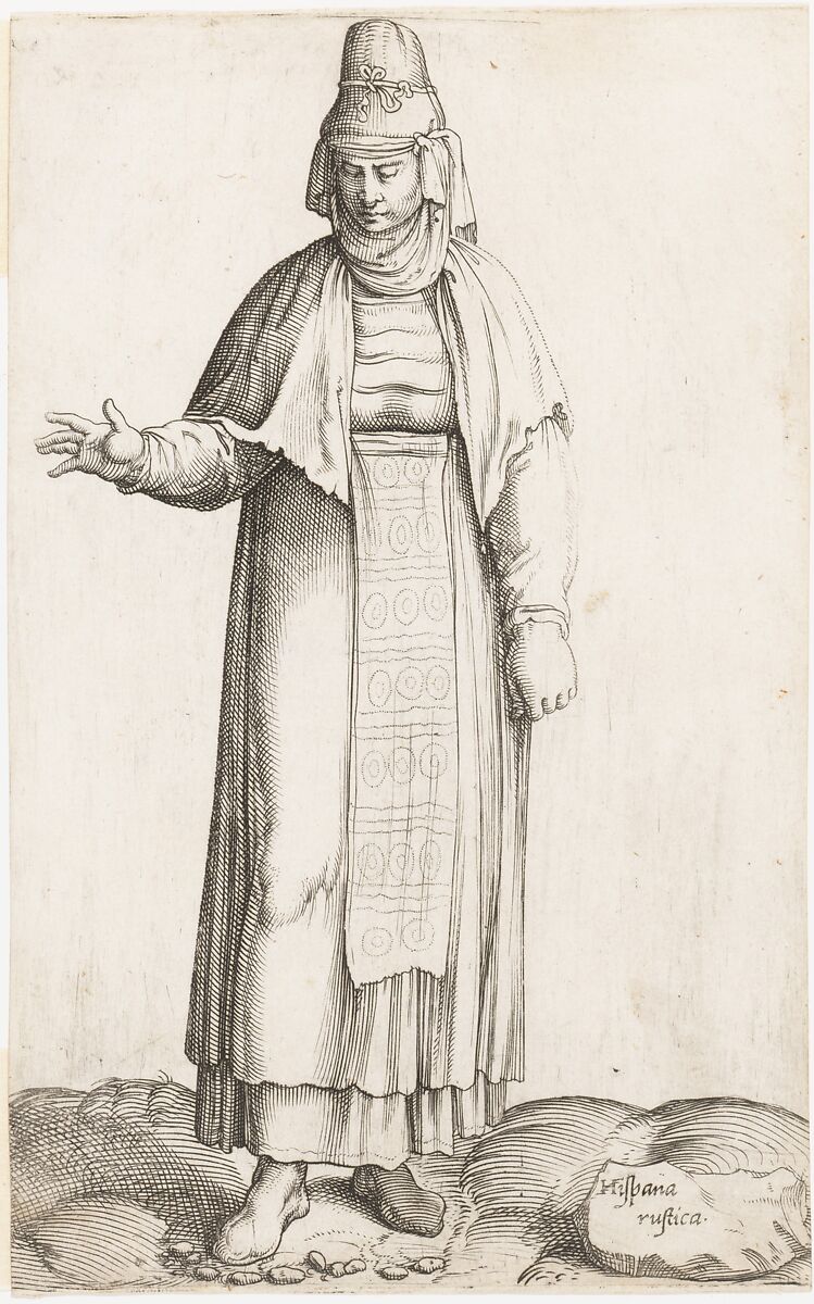 Costume Plate: Hispana Rustica (with label on rock), Engraved by Enea Vico (Italian, Parma 1523–1567 Ferrara), Engraving 
