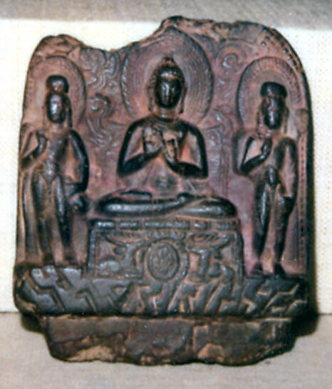 Buddha Preaching the First Sermon Attended by Maitreya and Padmapani, Stone, Nepal (Kathmandu Valley) 