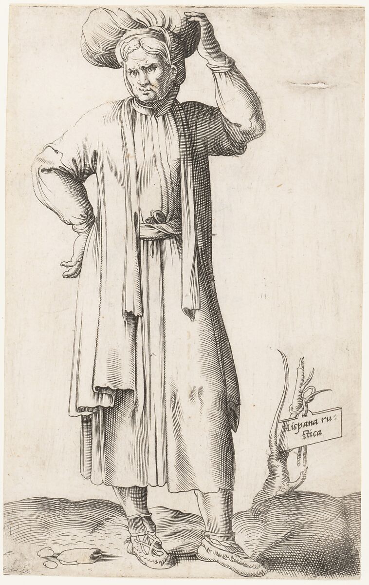 Costume Plate: Hispania Rustica (with laundry on head), Engraved by Enea Vico (Italian, Parma 1523–1567 Ferrara), Engraving 