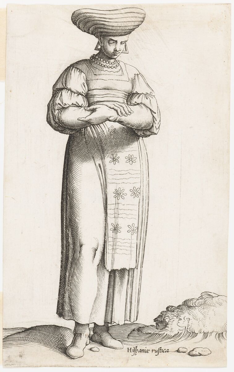 Costume Plate: Hispania Rustica mul. (with label on ground), Engraved by Enea Vico (Italian, Parma 1523–1567 Ferrara), Engraving 