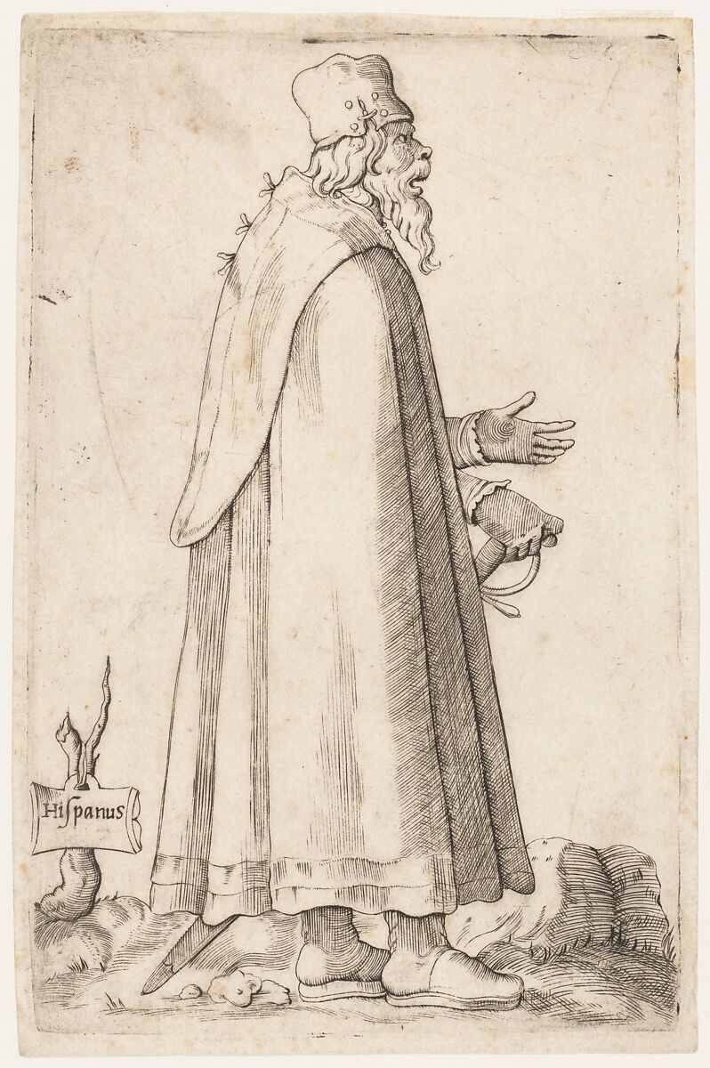 Costume Plate: Bearded Man from Spain, Engraved by Enea Vico (Italian, Parma 1523–1567 Ferrara), Engraving 