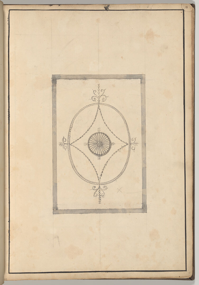 Design for the Ceiling of a Bedchamber at Curraghmore, County Waterford, Ireland, James Wyatt (British, Weeford, Staffordshire 1746–1813 near Marlborough, Wiltshire), Pen and ink, brush and gray wash, over graphite 