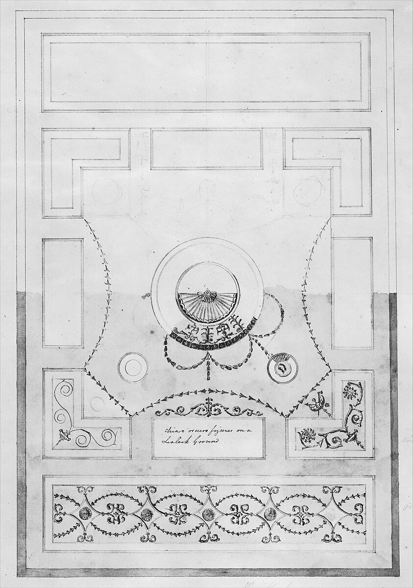 Design for a Dining-room Ceiling at Kelmarsh Hall, Northamptonshire, James Wyatt (British, Weeford, Staffordshire 1746–1813 near Marlborough, Wiltshire), Pen and ink, watercolor, over graphite 