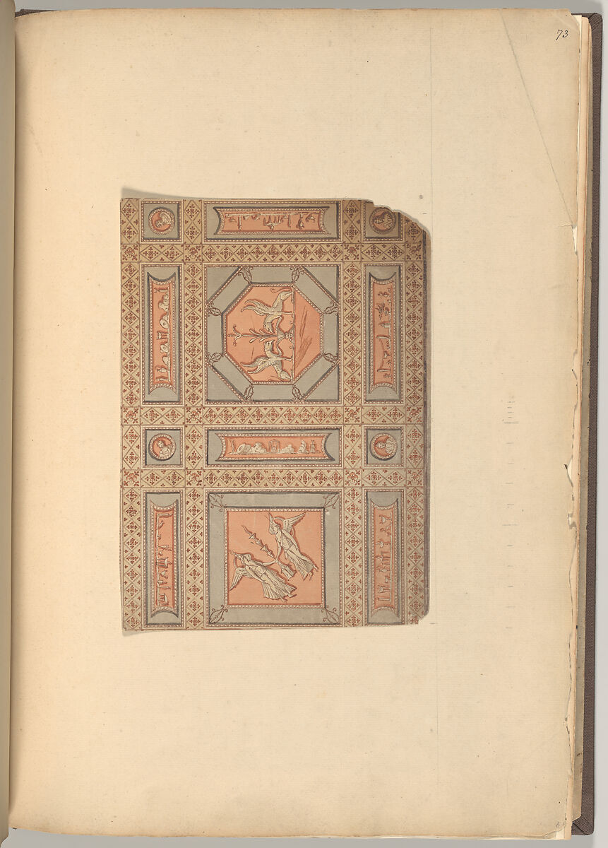 Design for Lobby Ceiling after Piranesi, Chamber Story, Castlecoole, County Fermanagh, Ireland, James Wyatt (British, Weeford, Staffordshire 1746–1813 near Marlborough, Wiltshire), Watercolor, pen and ink, over graphite 