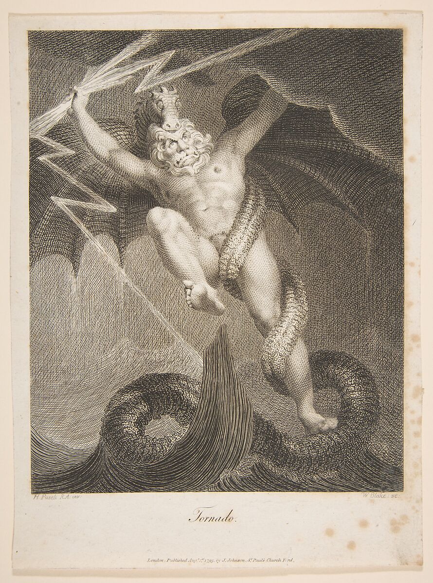 Tornado–Zeus Battling Typhon, from Erasmus Darwin's "The Botanic Garden", William Blake (British, London 1757–1827 London), Engraving 