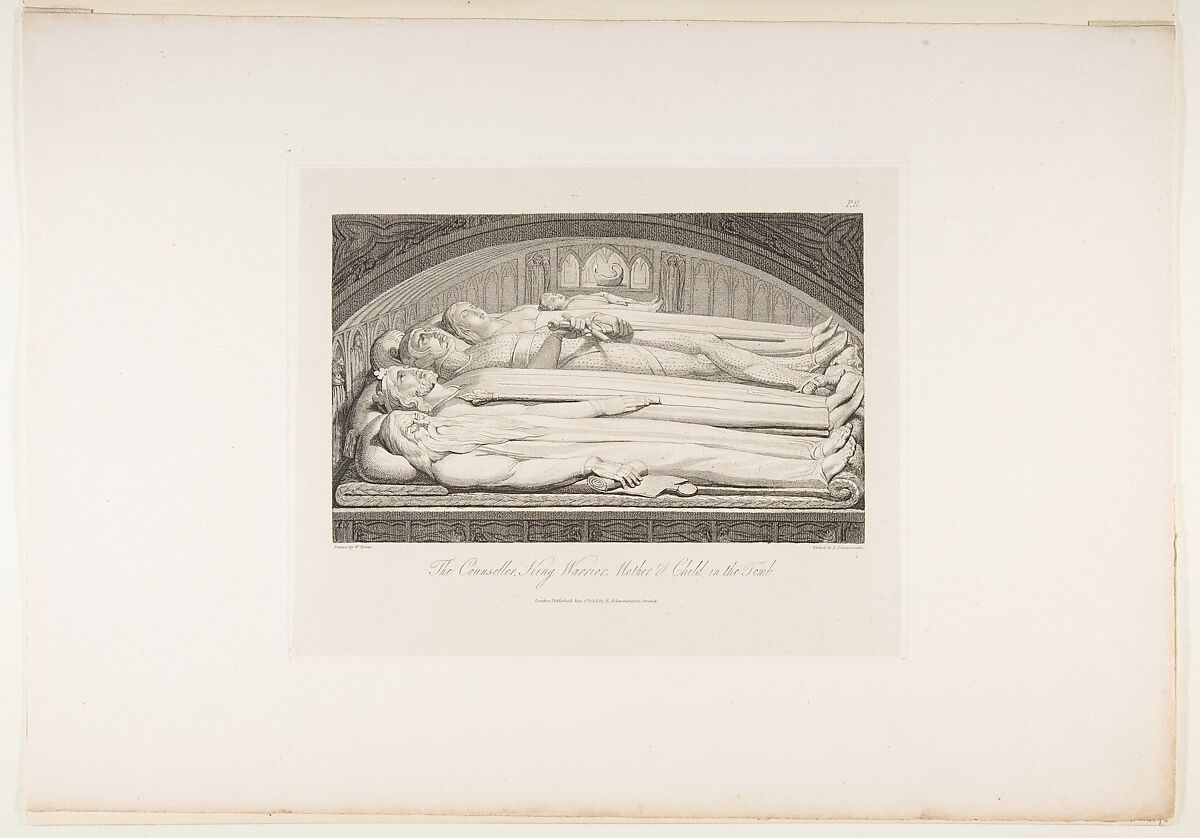 The Counsellor, King, Warrior, Mother & Child in the Tomb, from "The Grave," a Poem by Robert Blair, After William Blake (British, London 1757–1827 London), Engraving