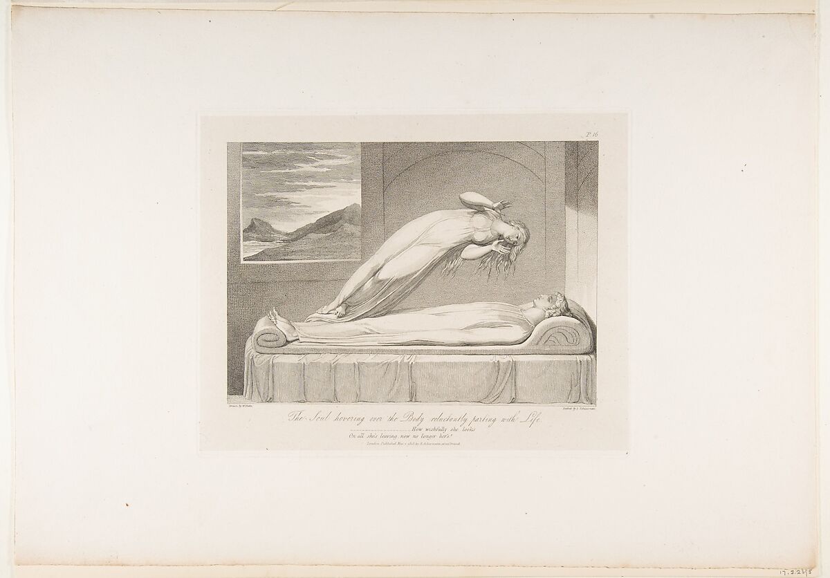 The Soul Hovering over the Body, Reluctantly Parting with Life, from "The Grave," a Poem by Robert Blair, After William Blake (British, London 1757–1827 London), Engraving