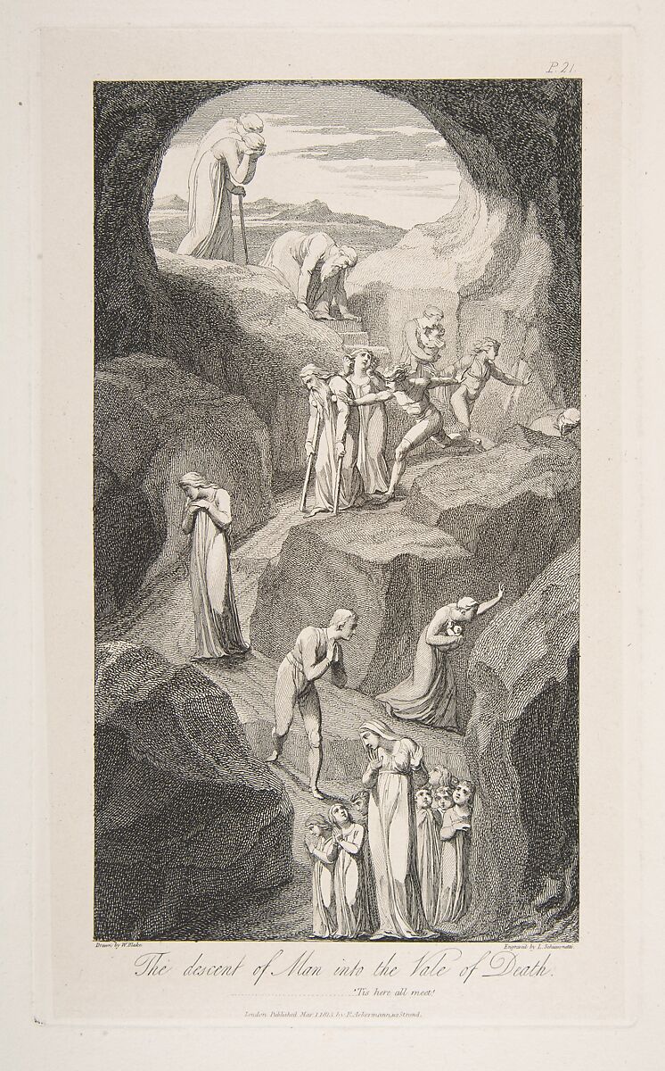 The Descent of Man into the Vale of Death, from "The Grave," a Poem by Robert Blair, After William Blake (British, London 1757–1827 London), Engraving 