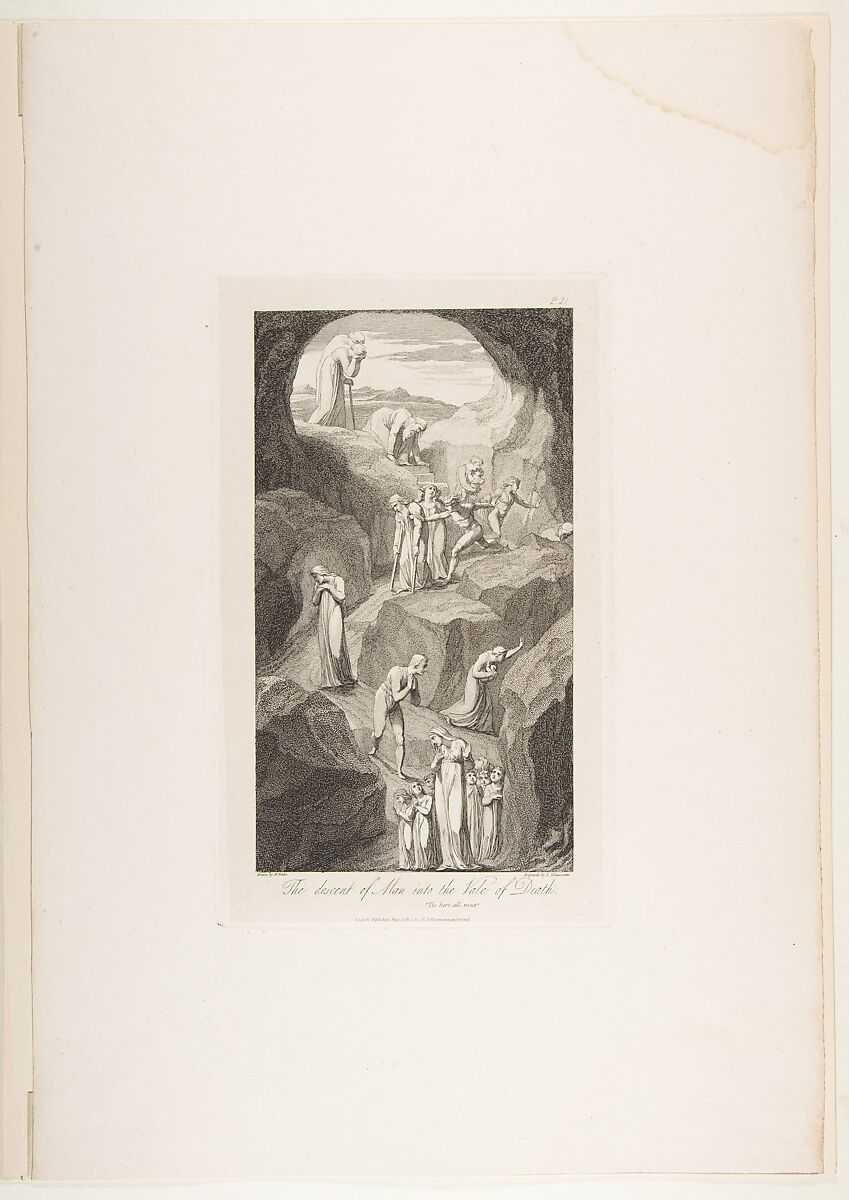 The Descent of Man into the Vale of Death, from "The Grave," a Poem by Robert Blair, After William Blake (British, London 1757–1827 London), Engraving
