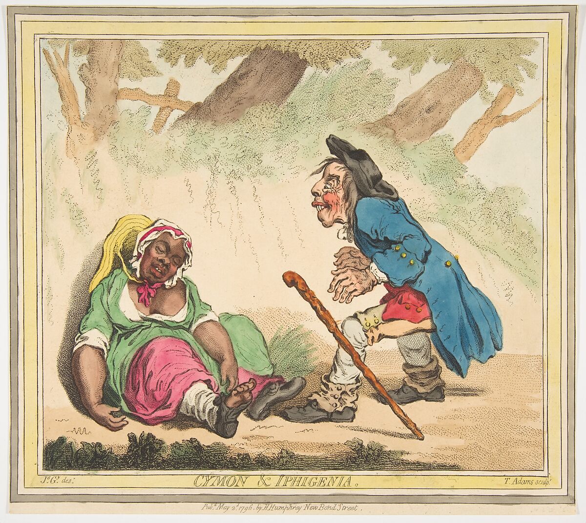 Cymon and Iphigenia, James Gillray (British, London 1756–1815 London), Hand-colored etching 