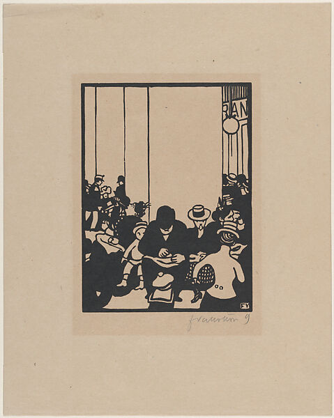 The World's Fair II: The Family Picnic Lunch, Félix Vallotton (Swiss, Lausanne 1865–1925 Paris), Woodcut on tinted Japan paper