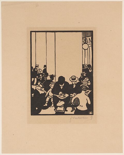 The World's Fair II: The Family Picnic Lunch, Félix Vallotton (Swiss, Lausanne 1865–1925 Paris), Woodcut on tinted Japan paper 