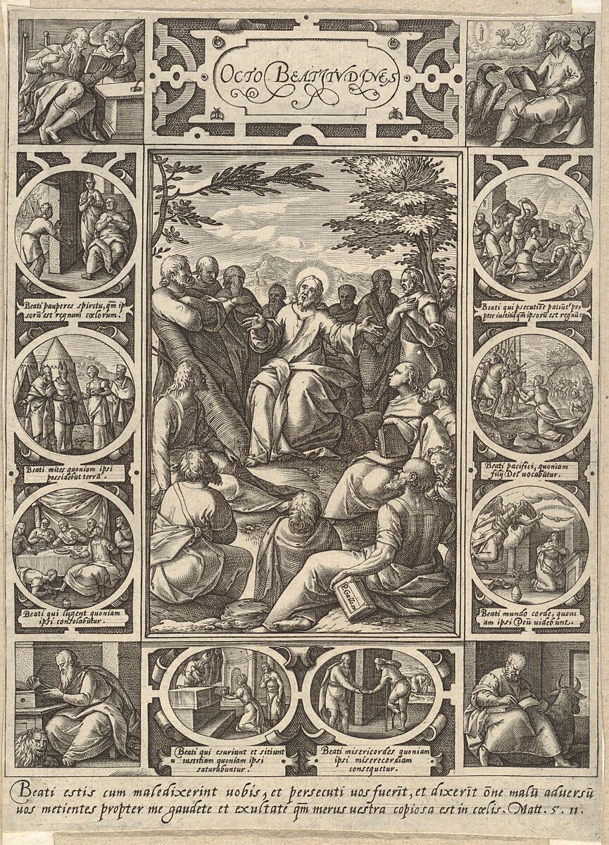 The Eight Beatitudes, Hendrick Goltzius (Netherlandish, Mühlbracht 1558–1617 Haarlem), Engraving