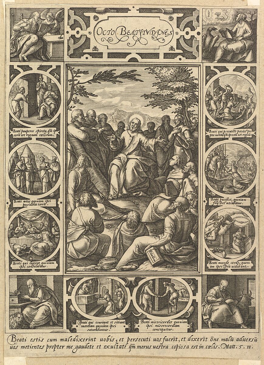 The Eight Beatitudes, Hendrick Goltzius (Netherlandish, Mühlbracht 1558–1617 Haarlem), Engraving 