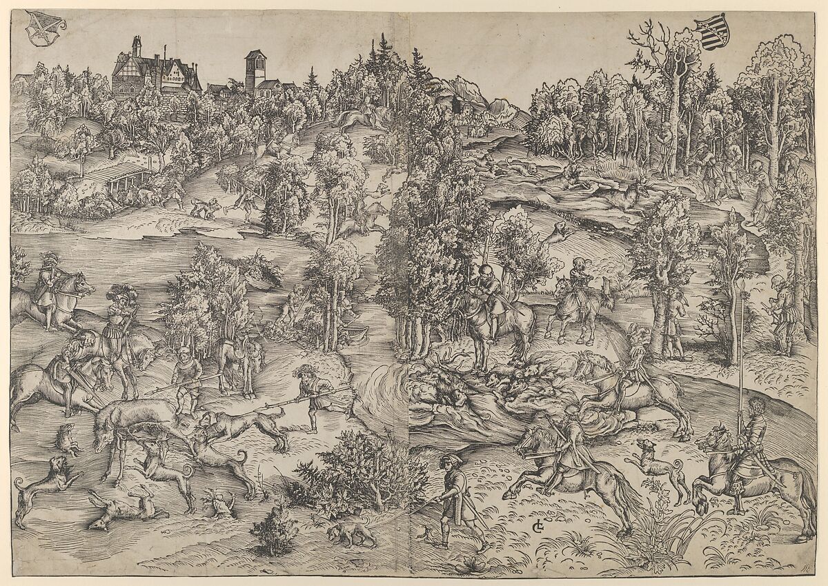 The Stag-Hunt, Lucas Cranach the Elder (German, Kronach 1472–1553 Weimar), Woodcut; second state of two (Hollstein) 