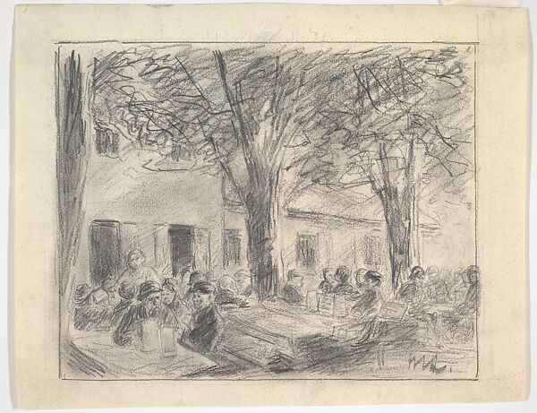 Im Biergarten des Hofbraukellers in Rosenheim, Max Liebermann (German, Berlin 1847–1935 Berlin), Graphite 