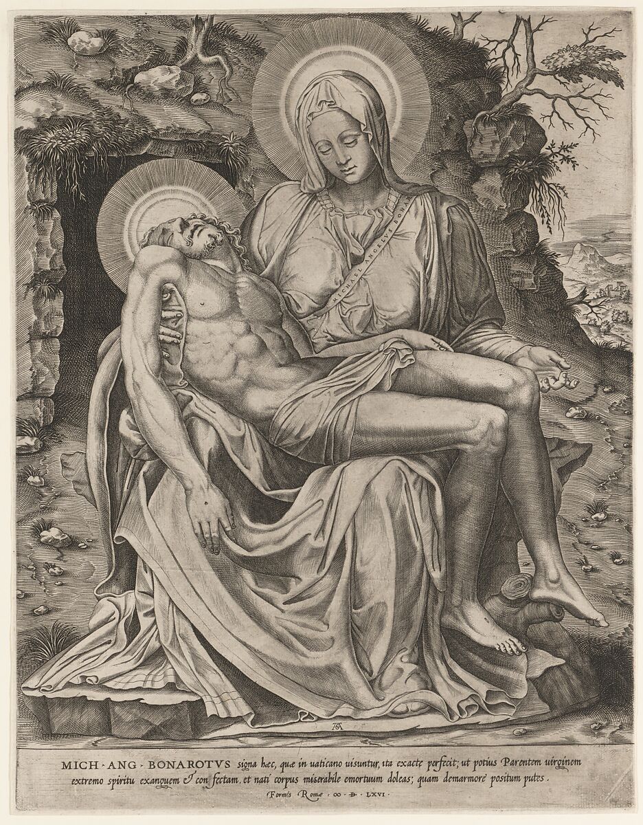 Vatican Pietà, Adamo (Ghisi) Scultori (Italian, Mantua ca. 1530–1587 Rome), Engraving 