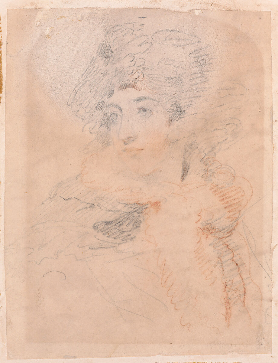 Portrait of Elizabeth Farren, Countess of Derby, Attributed to Sir Thomas Lawrence (British, Bristol 1769–1830 London), Black and red chalk 
