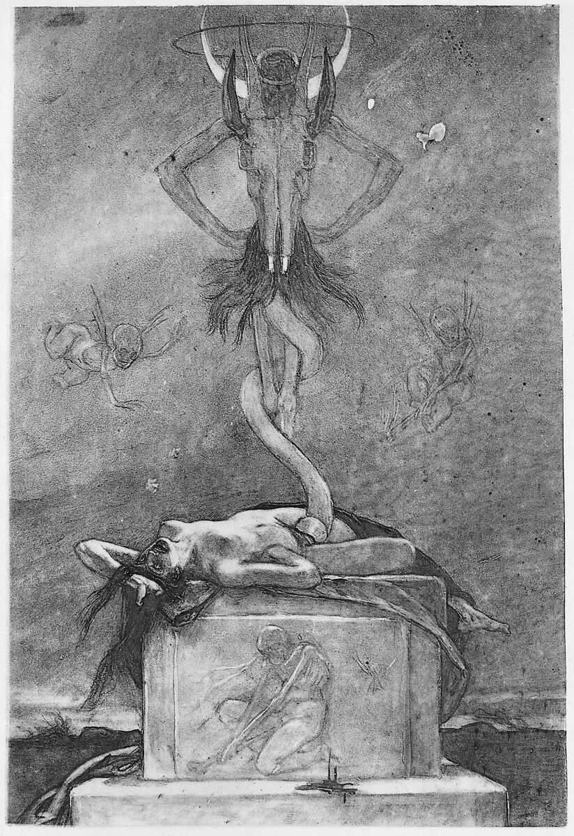 The Sacrifice, from "The Satanic Ones", Félicien Rops (Belgian, Namur 1833–1898 Essonnes), Soft-ground etching, reproduced in heliogravure