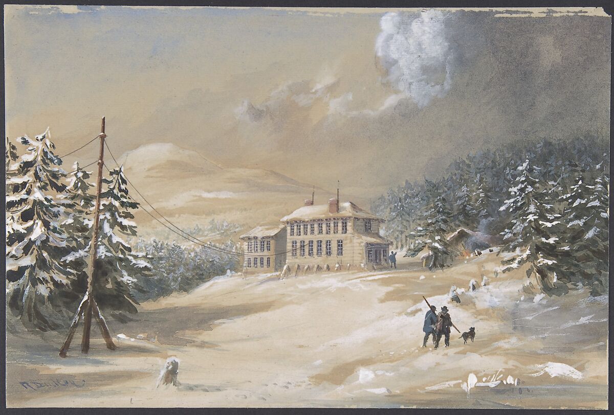 Trinity Bay, Newfoundland: Exterior View of the Telegraph House in 1857–58, Robert Charles Dudley  British, Watercolor over graphite with touches of gouache (bodycolor)
