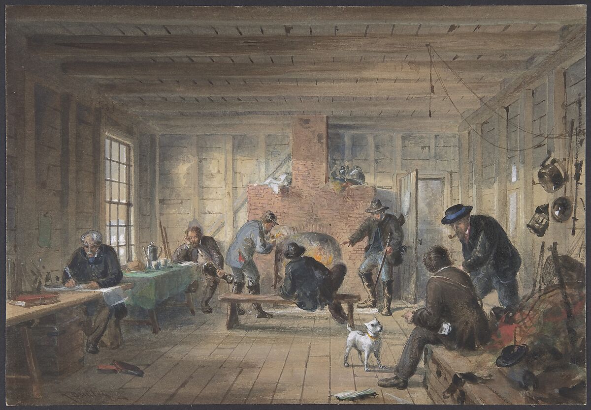 Telegraph House, Trinity Bay, Newfoundland: Interior View of the Mess Room, 1858, Robert Charles Dudley (British, 1826–1909), Watercolor over graphite with touches of gouache (bodycolor) 