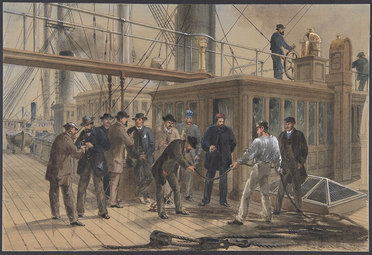 Searching for the Fault after Hauling Back the Cable from the Bottom of the Atlantic, July 31st, 1865, Robert Charles Dudley (British, 1826–1909), Watercolor over graphite with touches of gouache (bodycolor) 