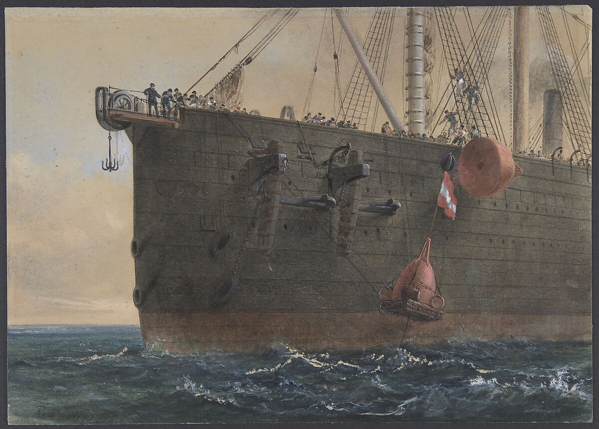 In the Bows of the Great Eastern: The Cable Broken and Lost, Preparing to Grapple, August 2nd, 1865, Robert Charles Dudley  British, Watercolor over graphite with touches of gouache (bodycolor)