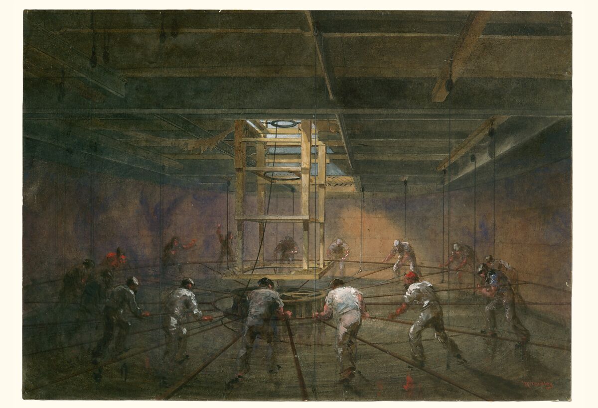 View of the Interior of One of the Tanks on Board the Great Eastern, Robert Charles Dudley (British, 1826–1909), Watercolor over graphite with touches of gouache (bodycolor)