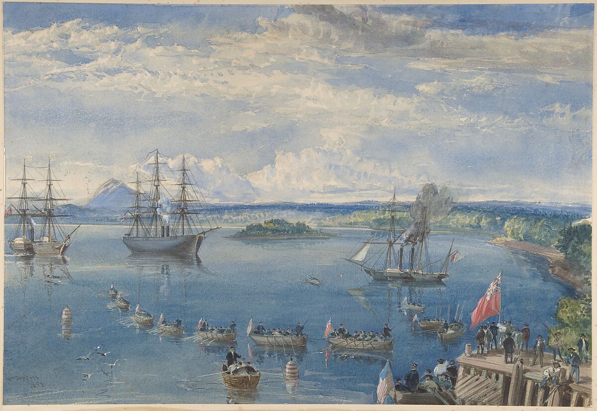 The Cable Fleet Leaving Ireland, July 1858, Robert Charles Dudley (British, 1826–1909), Watercolor over graphite with touches of gouache (bodycolor) 