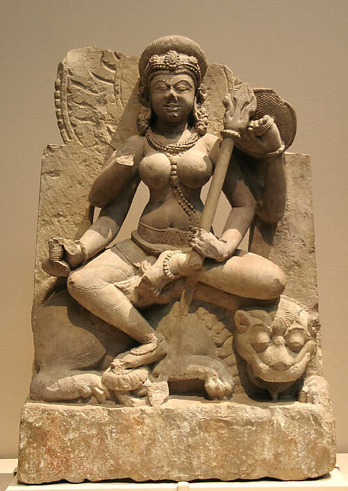 Four-Armed Durga Seated on Her Lion Vehicle, Stone, India (probably Uttar Pradesh) 