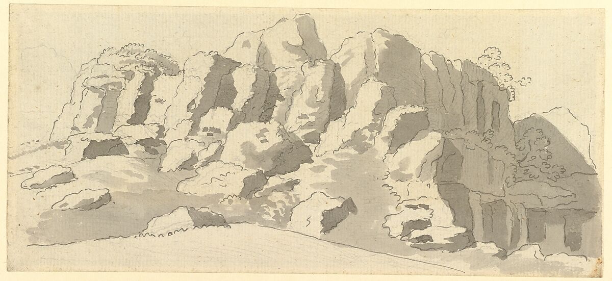 Design for rock-work at Virginia Water, Windsor Great Park, Thomas Sandby (British, baptized Nottingham 1723–1798 Windsor), Pen and gray ink, brush and gray wash, over graphite 