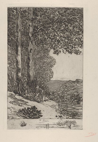 The Firewood Collector (La Ramasseuse de fagots / La Bûcheronne / Grand paysage Brabançon), Félicien Rops (Belgian, Namur 1833–1898 Essonnes), Etching and drypoint; second state 
