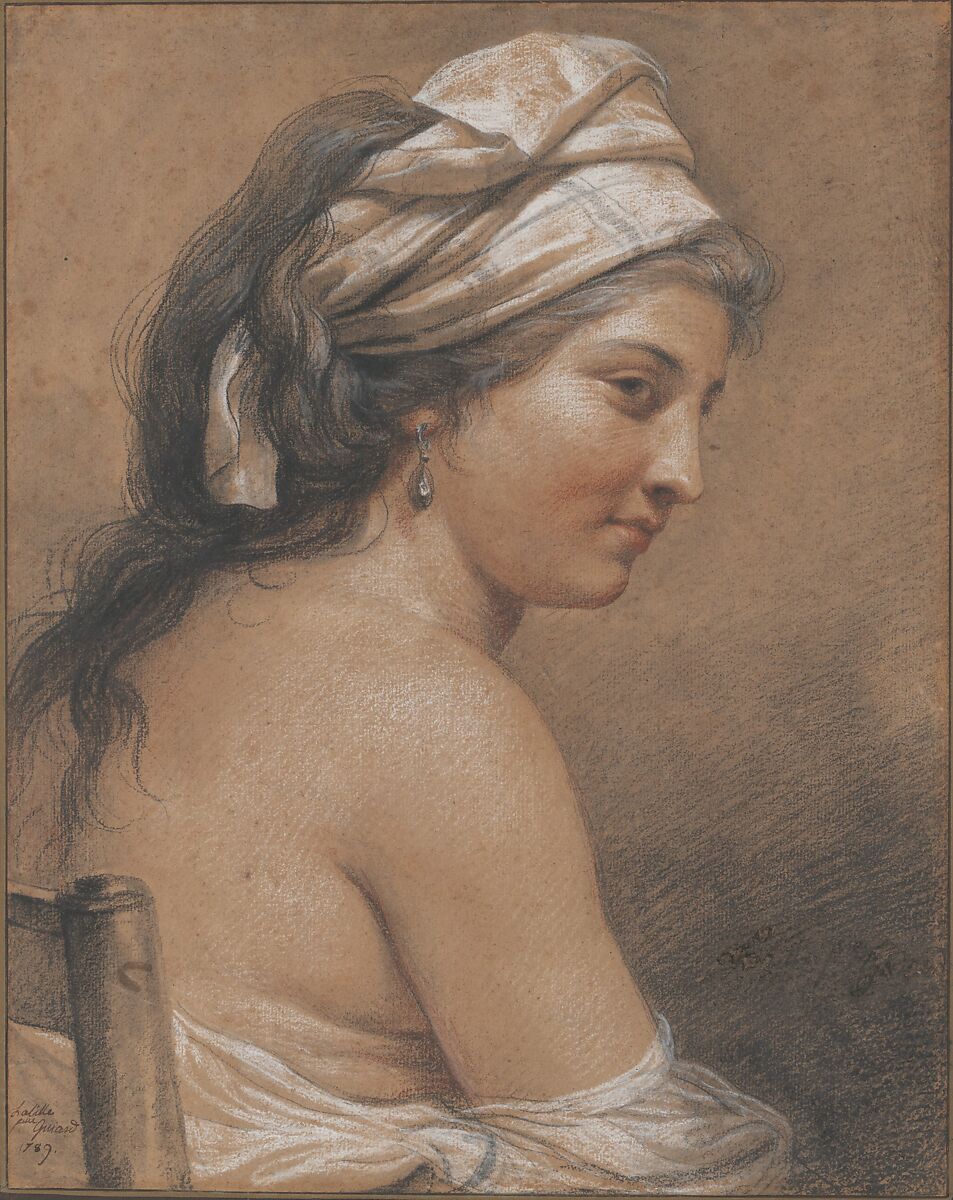 Study of a Seated Woman Seen from Behind (Marie-Gabrielle Capet), Adélaïde Labille-Guiard (French, Paris 1749–1803 Paris), Red, black, and white chalk on toned laid paper 