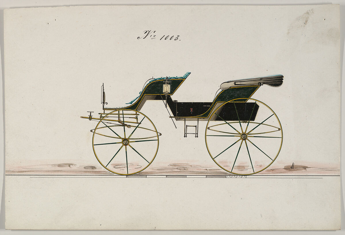 Carriage Design Drawing for Phaeton No. 1003, Brewster &amp; Co. (American, New York), Pen and black ink, watercolor and gouache 